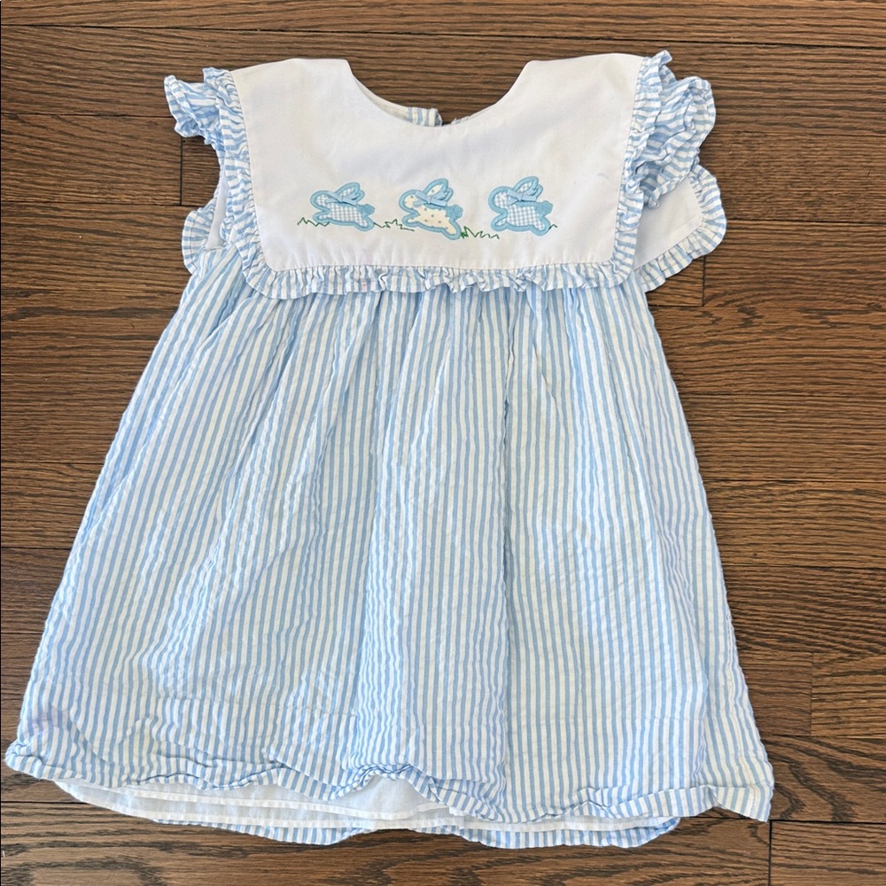 Cecil and Lou Bib Dress with Embroidered Bunnies 3T